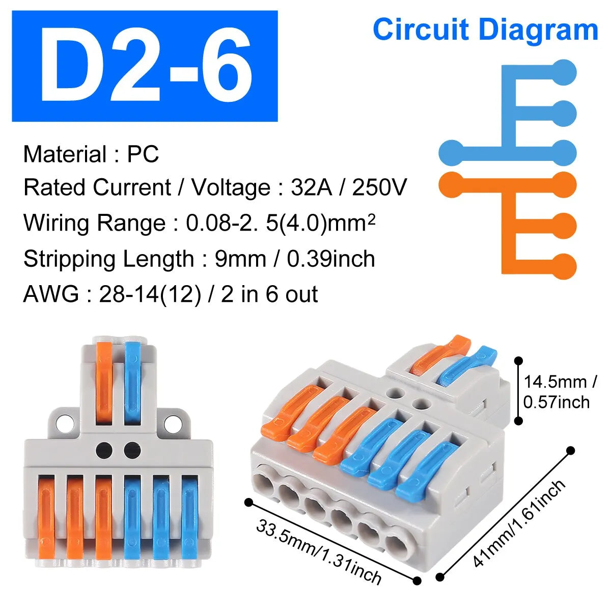Mini Quick Wire Conductor Connector Universal Compact 2/3 Pin Splicing Push-inTerminal Block 1 in Multiple out with Fixing Hole
