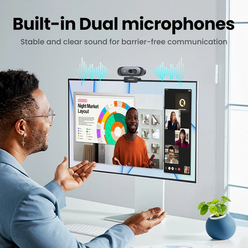 USB Webcam 2KHD Mini Webcam Laptop Web Camera Dual Microphones for Youtube Video