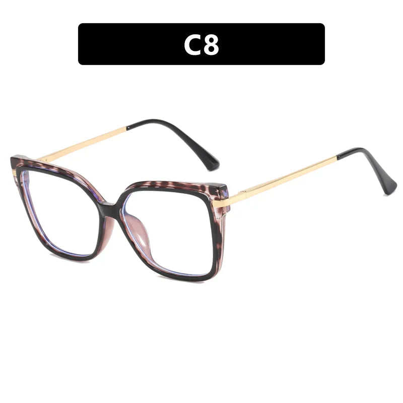 JNPCXI New Retro TR90 Square Women Glasses Frame Double Colors Fashion Leopard Clear Anti-blue Light Optical Eyeglasses