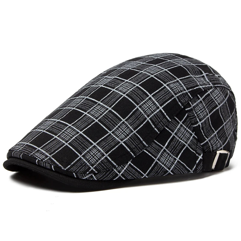 CNTANG New Summer Thin Beret Fashion Men Vintage Plaid Cotton Linen Visor Flat Caps For Women Berets Boina Casual Female