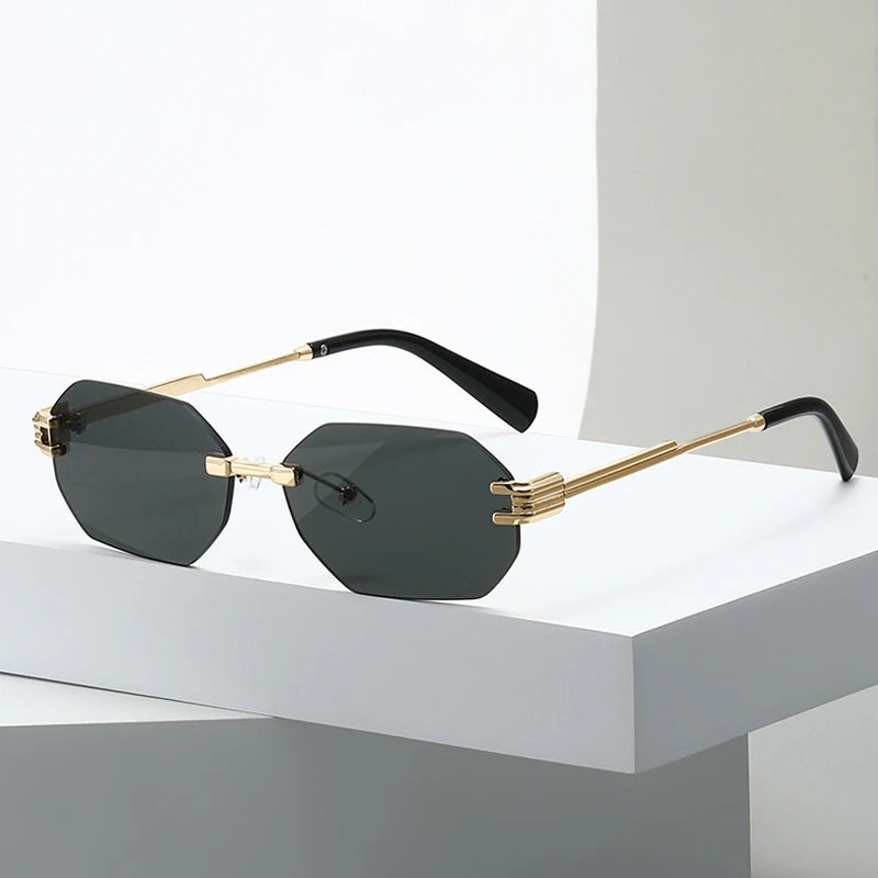 JNPCXI New Fashion Rimless Square Sunglasses Women Men Vintage Gradient Polygon Shades Trendy Luxury Brand Design Sun Glasses