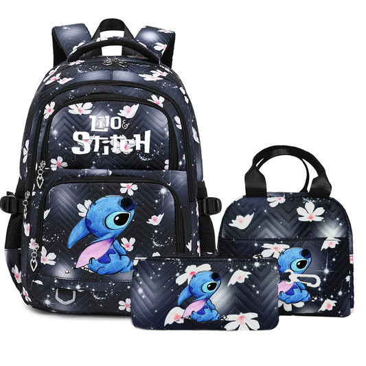 3PC Black Lilo Stitch XL Backpack Lightweight School Student Travel Lunch Bag 03