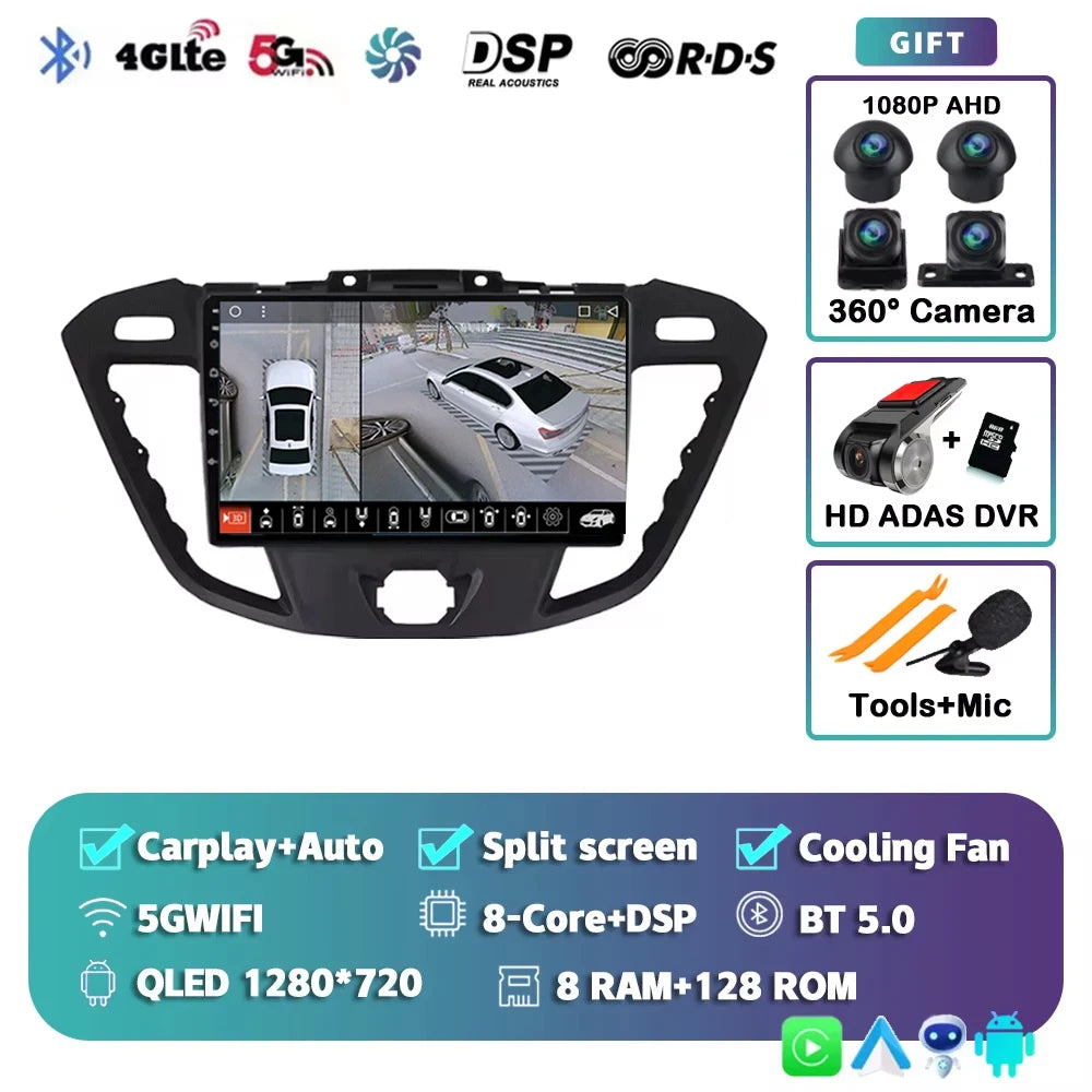 Android15 Carplay Auto WIFI+4G Car Radio For Ford Transit Custom 2013-2018 Multimedia GPS Video Player Stereo 2din Head Unit DSP
