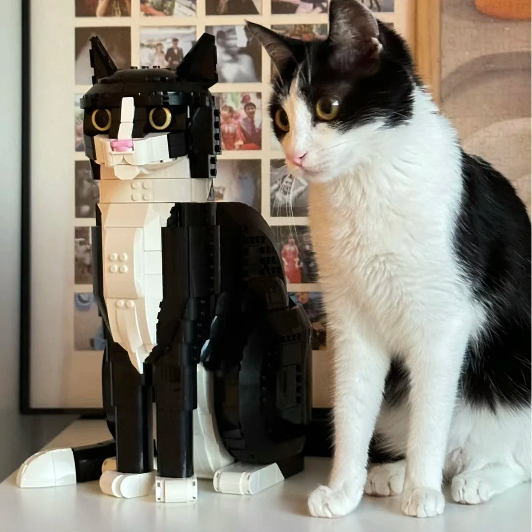 Cat Building Blocks Bricks Creative Cartoon Animal Assembly Educational Puzzle