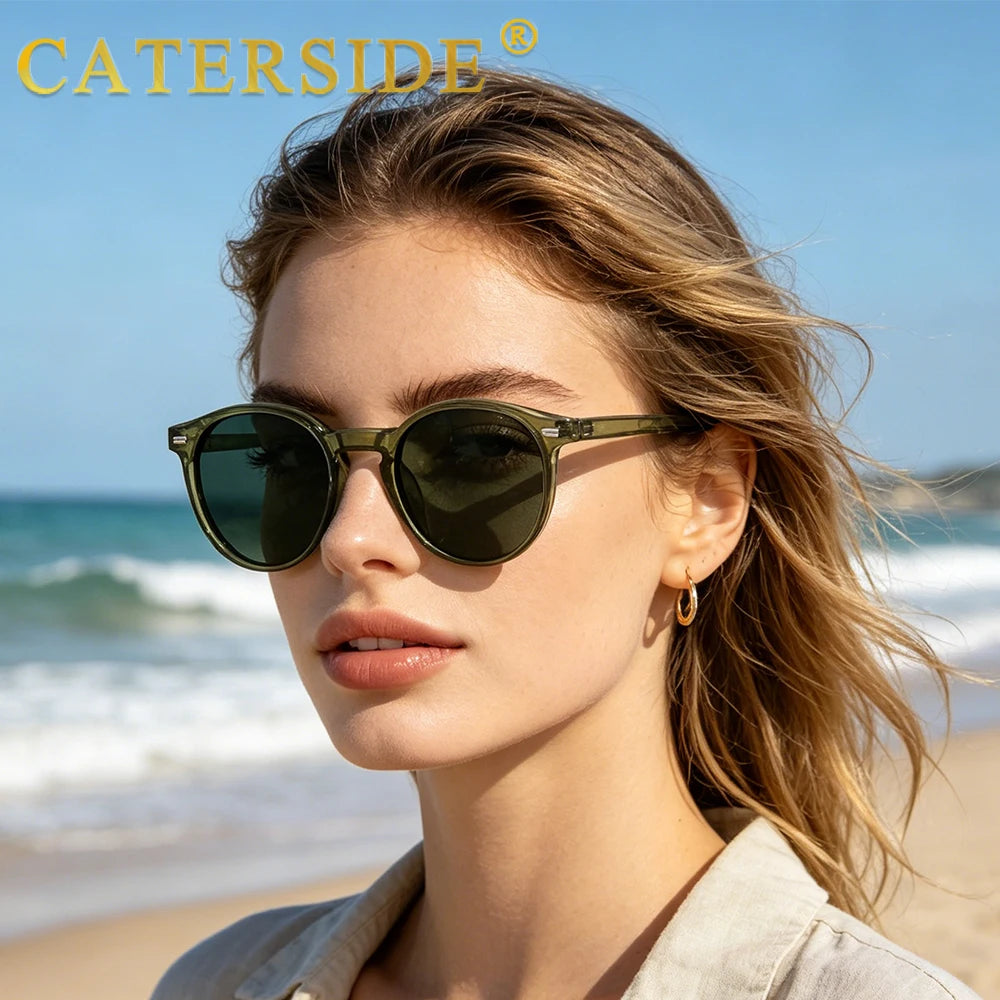 CATERSIDE Retro Polarized Round Sunglasses Men TR90 / Acetate Vintage Sun Glasses Women Punk Driving Travel Lunette De Soleil