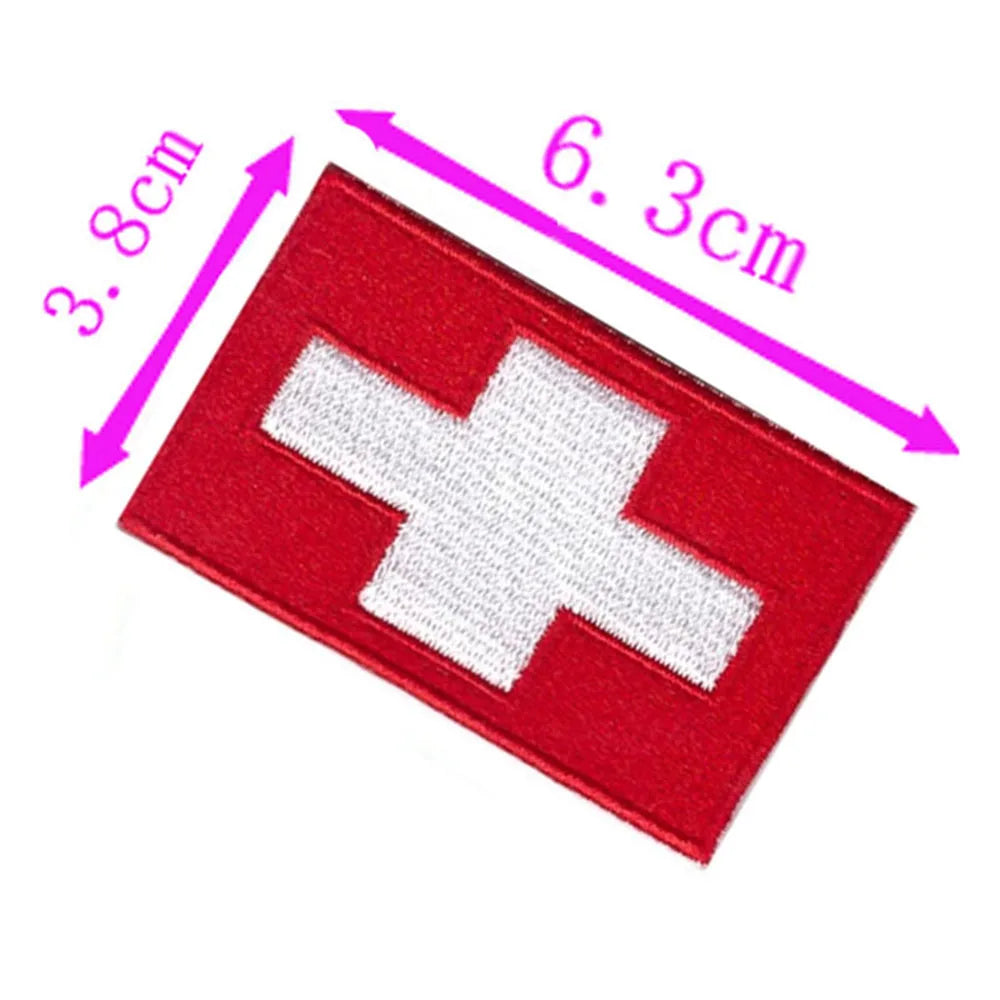 1pc Switzerland Country Flag Embroidery Patch 6.3cm Wide Iron On Sew On Backing