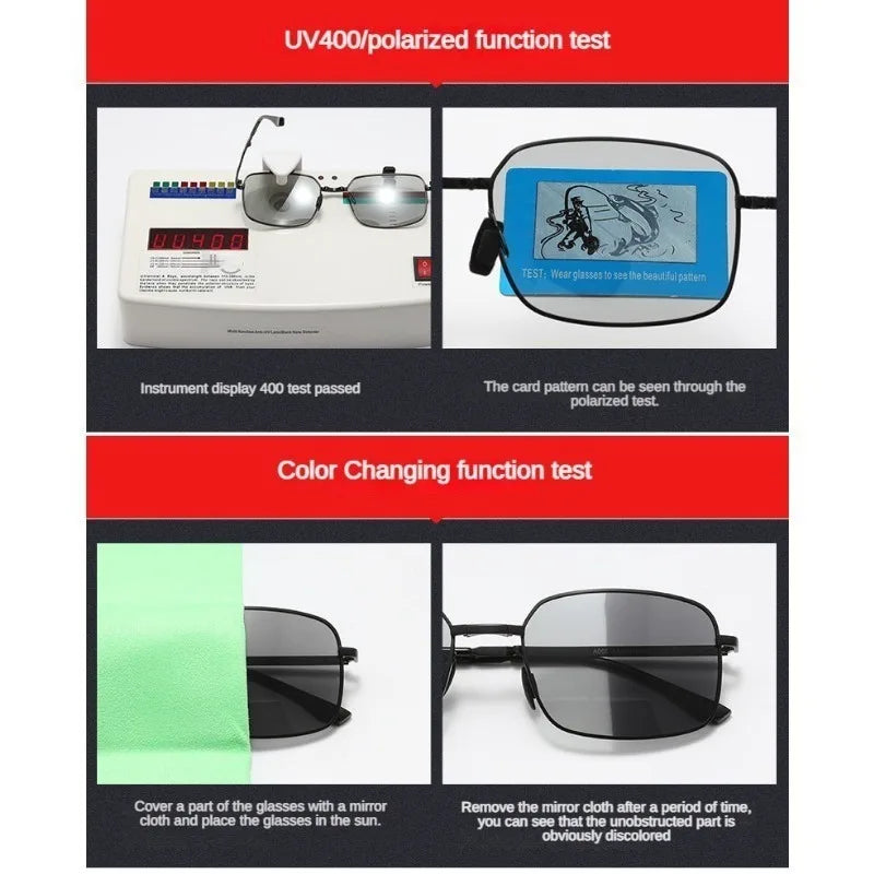 2 Pcs Polarized Folding Sunglasses for Men's Driving Day and Night Dual-purpose Square Driving Color Changing Sunglasses