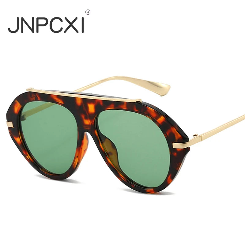JNPCXI Ins Popular Fashion Oversized Leopard Green Pilot Sunglasses Women Shades UV400 Retro Gradient Men Sun Glasses