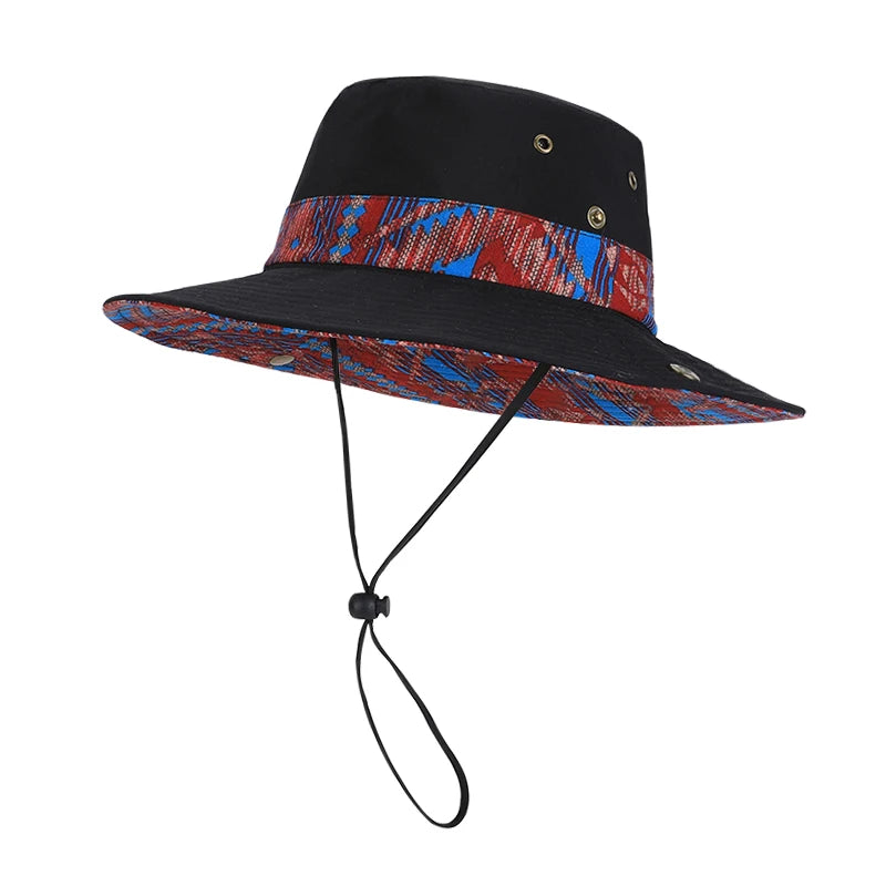 9275-New spring and summer men's and women's wide-brimmedfishermanhatswithethnicstylesuitableforoutdooractivitiessuchahiking
