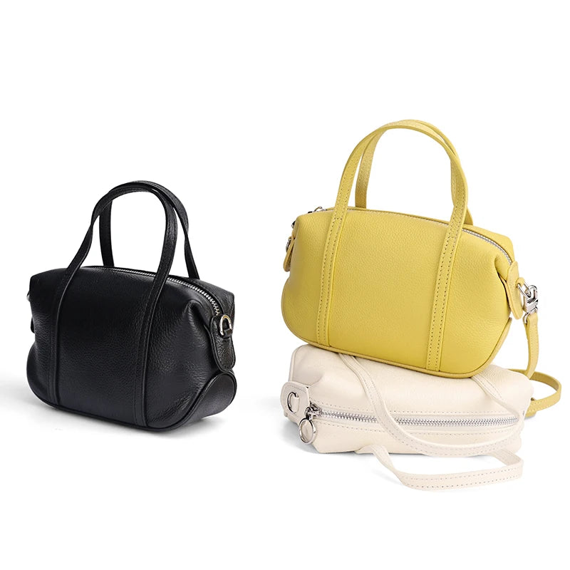 Women Mini Genuine Leather Crossbody bags Small Cowhide Leather Messenger & Top Handle Drawstring Luxury Designer Shoulder Bag