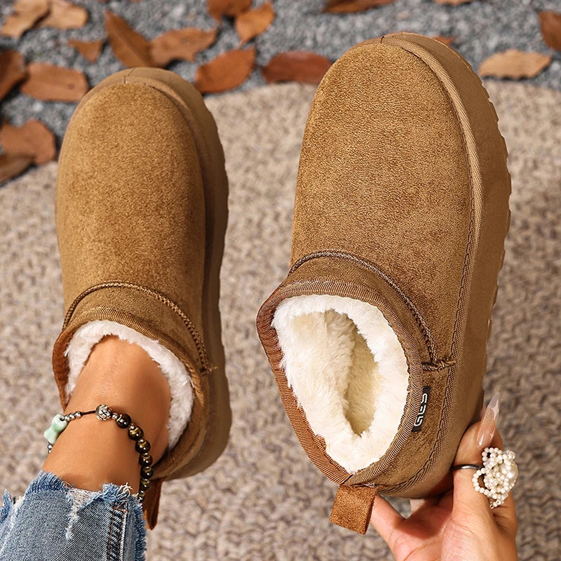 Warm Plush Platform Snow Boots Women Plus Size 36-43 Non Slip Winter Boots Woman Slip On Thick Sole Cotton Ankle Booties Mujer