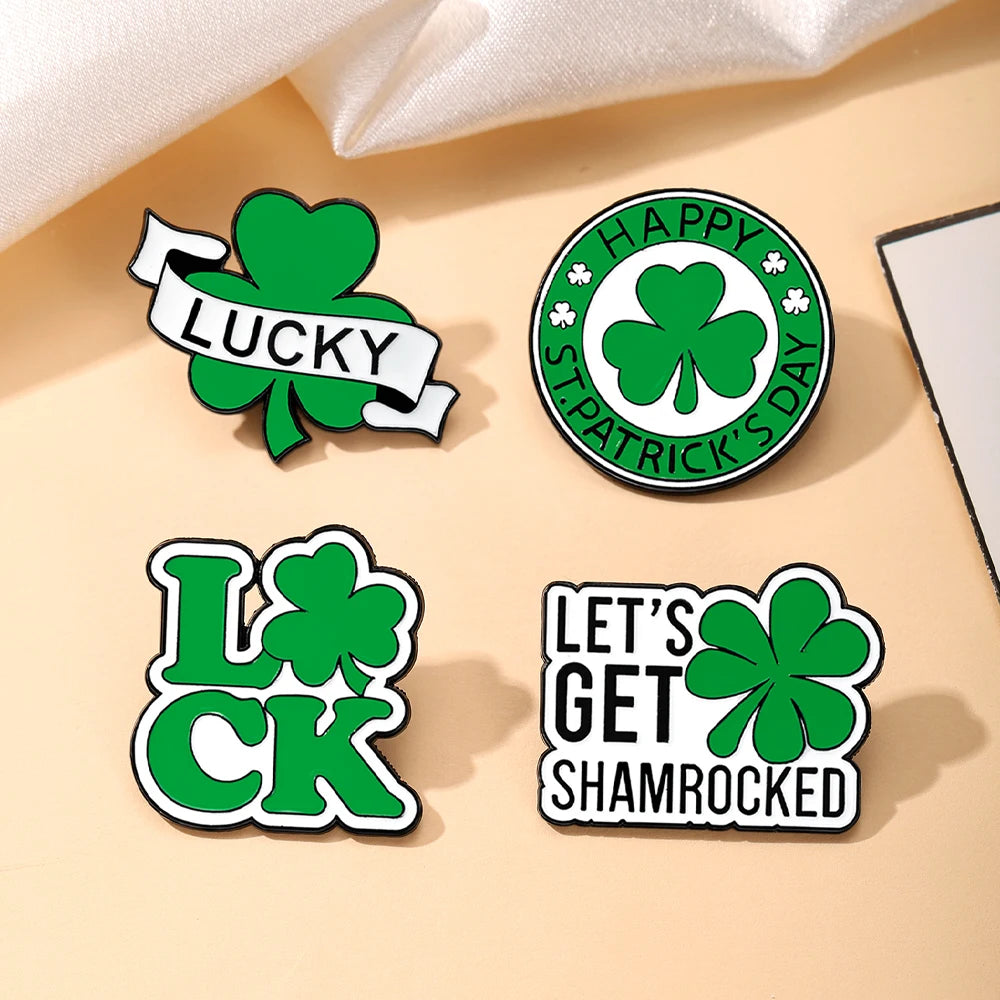 4pcs Four Leaf Clover Enamel Pins Set Lucky Shirt Lapel Brooch Badges Fashion Jewelry Ornaments for Clothing Accessories Gift