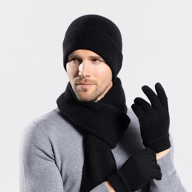 Xinbaoguan 100% acrylic 8396 winter hat, gloves, scarf, warm set, men's and women's outdoor ear protection, knitted wool hat