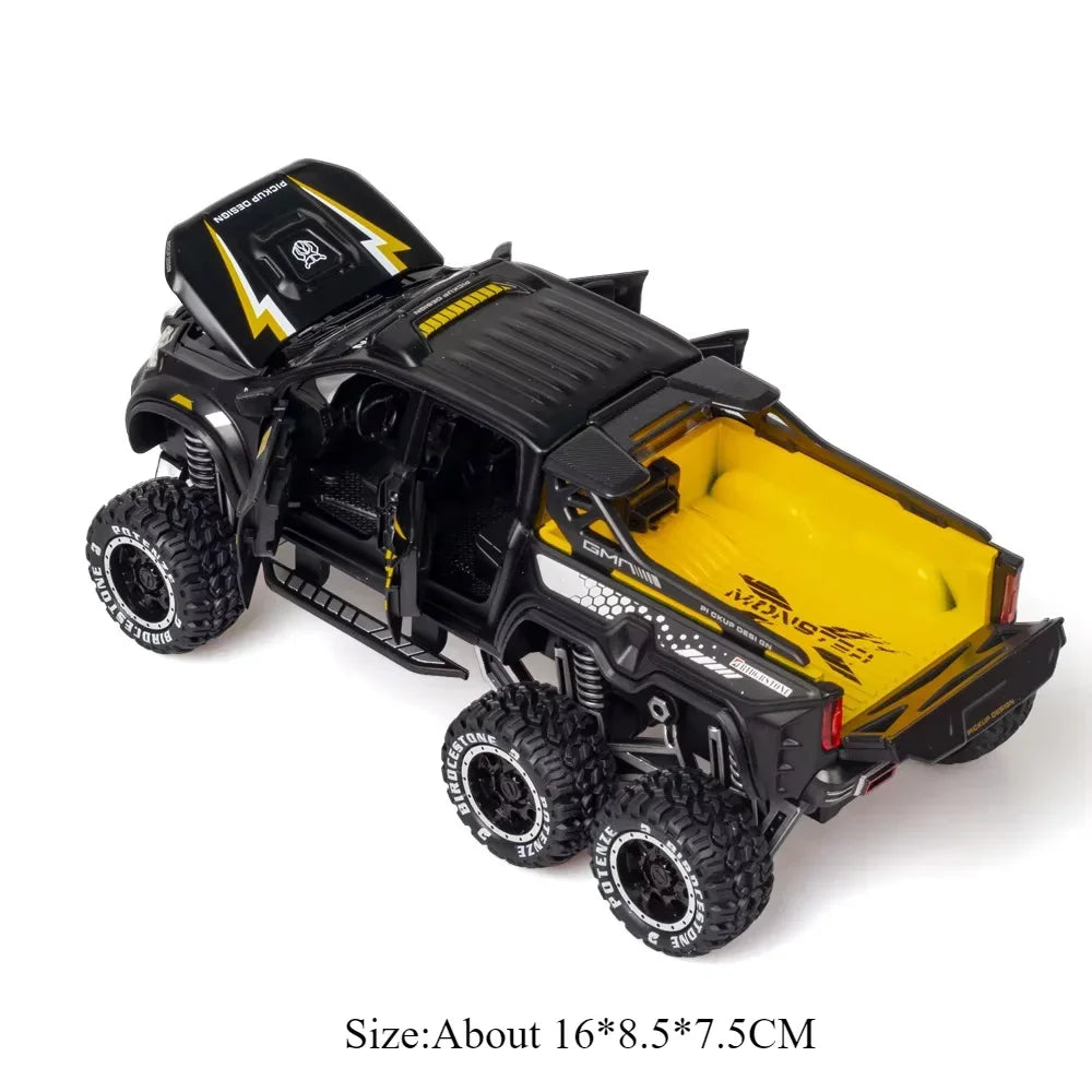 1:28 X-Class 6X6 Alloy Camping Car Model Toys Diecast Pickup Doors Opened with Sound Light Pull Back Vehices Boy's Birthday Gift