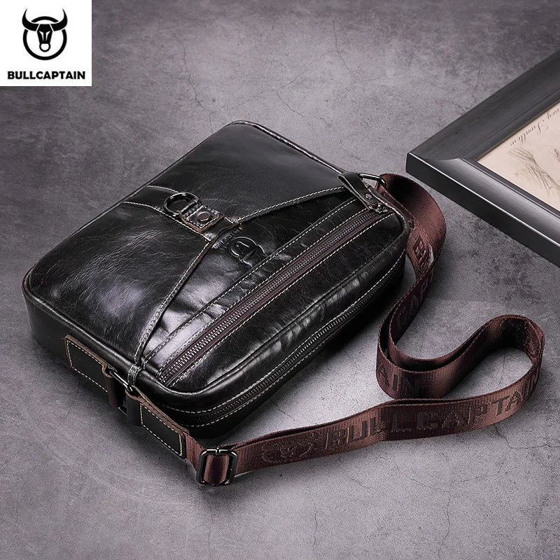 BULLCAPTAIN Genuine Cowhide Men's Shoulder Bag 2022 New Large Capacity Convenient Men's Bag Senior Fashion Men's Cross-Body Bag