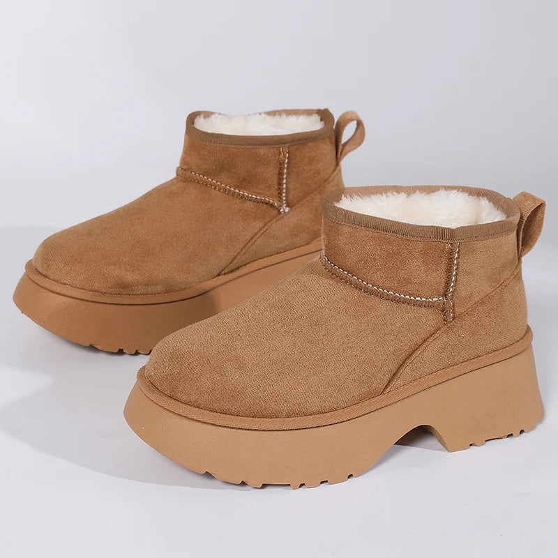 2025 New Faux Suede Thick Heel Snow Boots Women Slip On Warm Plush Winter Boots Woman Comfy Anti Slip Platform Ankle Botas Mujer