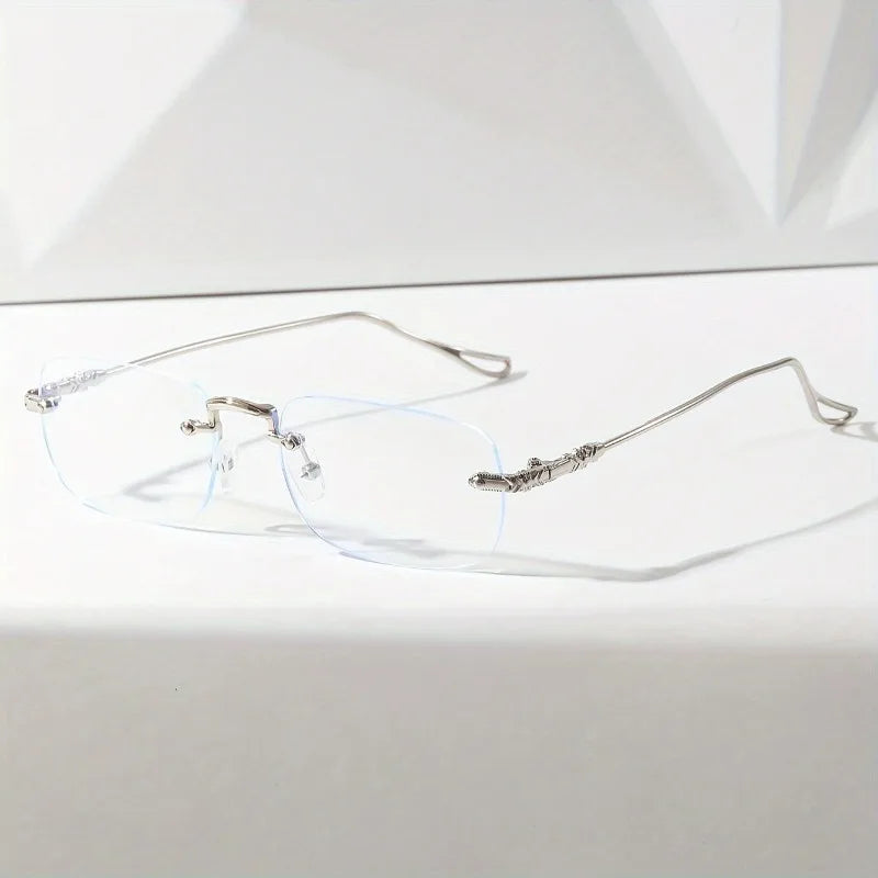retro metal rimless frame glasses frame men's and women's ultralight anti-blue light flat mirror