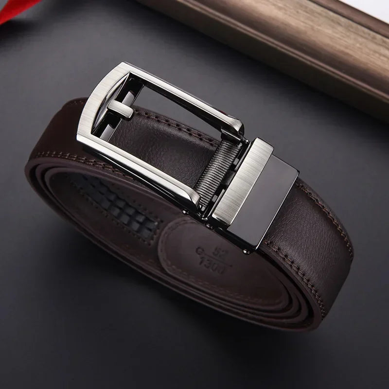 Brown Men's Click Belt Business Luxury Designer Brand Leather Belts for Jeans