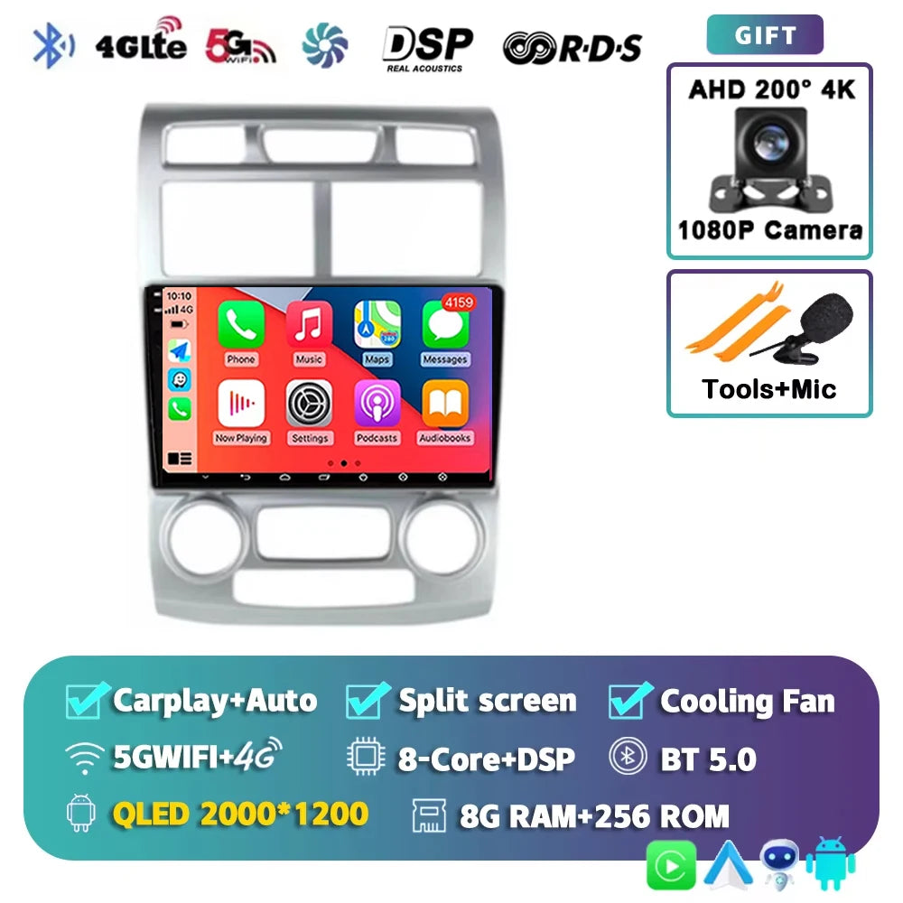 For Kia Sportage 2 2004 2005 2006 2007 - 2010 2K 12+256 QLED Android 16 CarPlay Car Radio Multimedia Video Player GPS stereo 4G