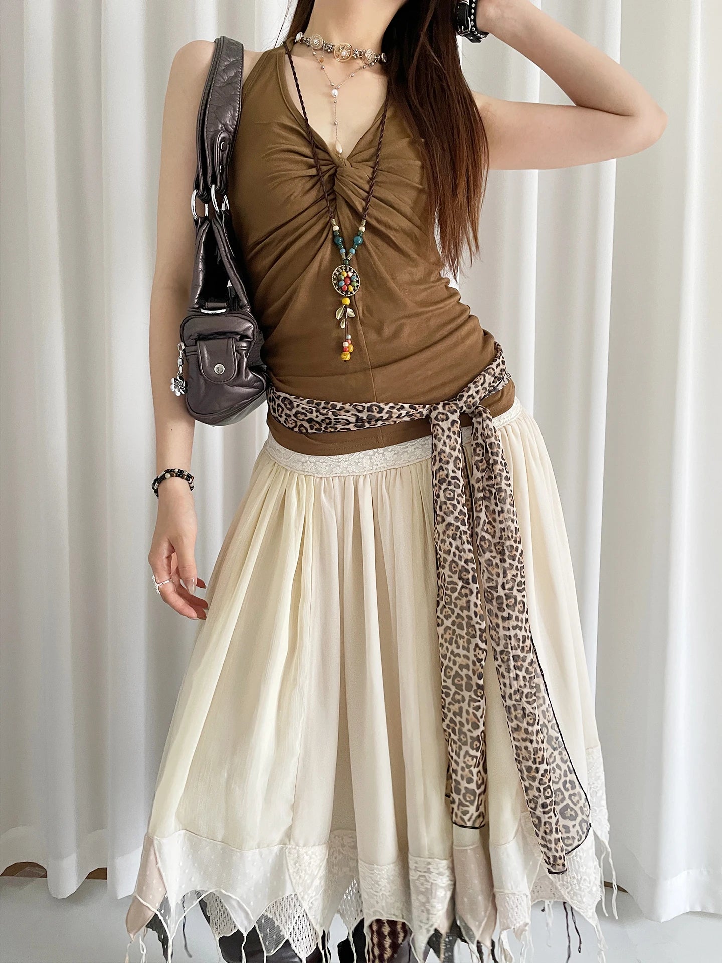 American Sexy Girl Style Leopard Print Belt Women's Minority Design Sense Skirt Jeans Accessory Silk Scarf Leather Belt