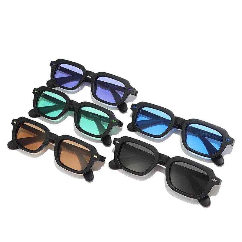 JNPCXI Fashion Small Square Women Sunglasses Retro Rivets Men Black Tea Shades UV400 Sun Glasses
