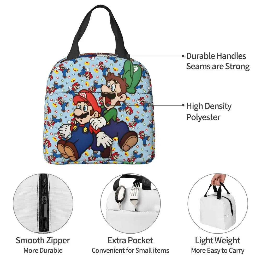 Custom Mario Super Bros Insulated Lunch Bag Reusable Thermal Cooler Lunch Box M7