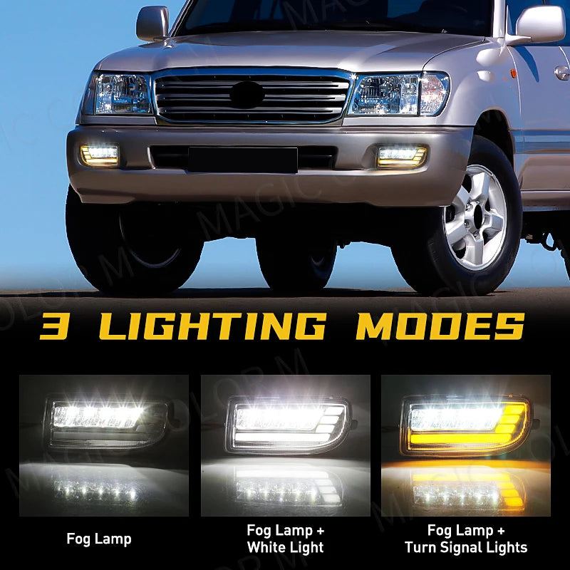For Toyota Land Cruiser 100 LC100 UZJ100 FZJ10 1998-2008 Car DRL Daytime Driving Light Fog Lamp Turn Signal Driving White Yellow