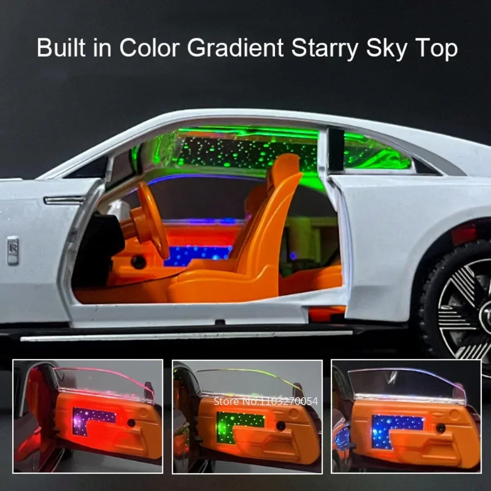 1:24 Rolls Royce Spectre Dawn Alloy Street Cars Model Door Opened Sound Light Pull Back Front Wheel Steering Vehices Adult Gifts