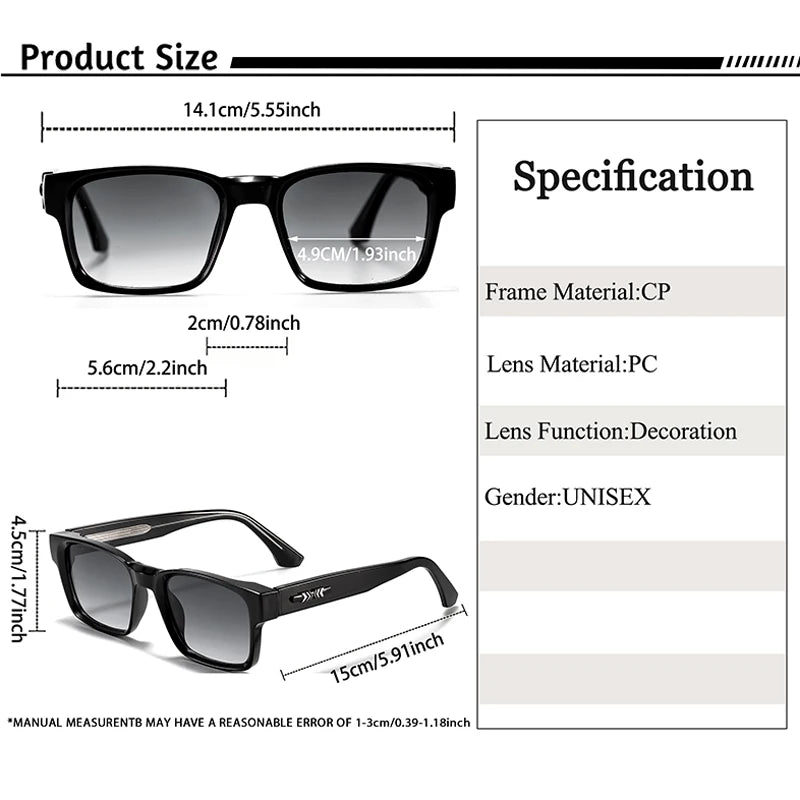 CATERSIDE Fashion Men's Square Sunglasses Brand Design Core Insert Leg Sun Glasses Women's Outdoor Travel Party Glasses