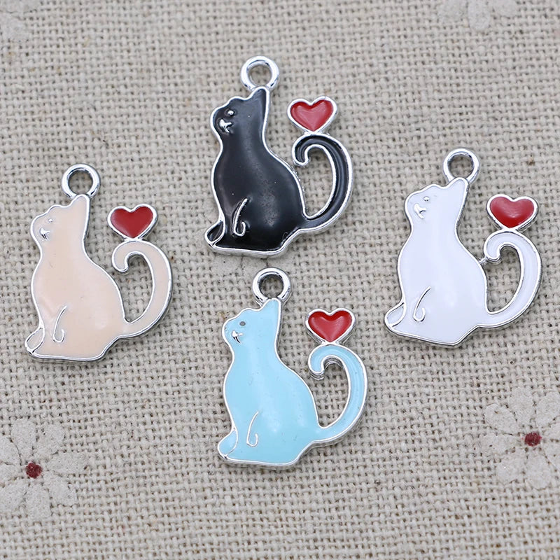 10Pcs Gold Plated Pink Enamel Cat Charms Pendant Jewelry Making Earrings Bracelet Necklace Accessories DIY Craft 20x16mm