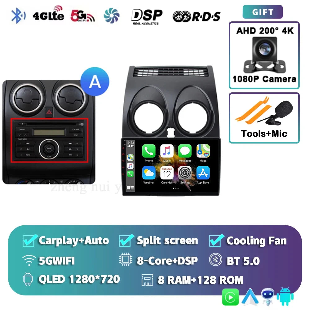 For Nissan Qashqai 1 J10 2006 - 2013 Android 15 4G WIFI Car Radio Carplay Auto Multimedia Stereo Video Player GPS Navigation
