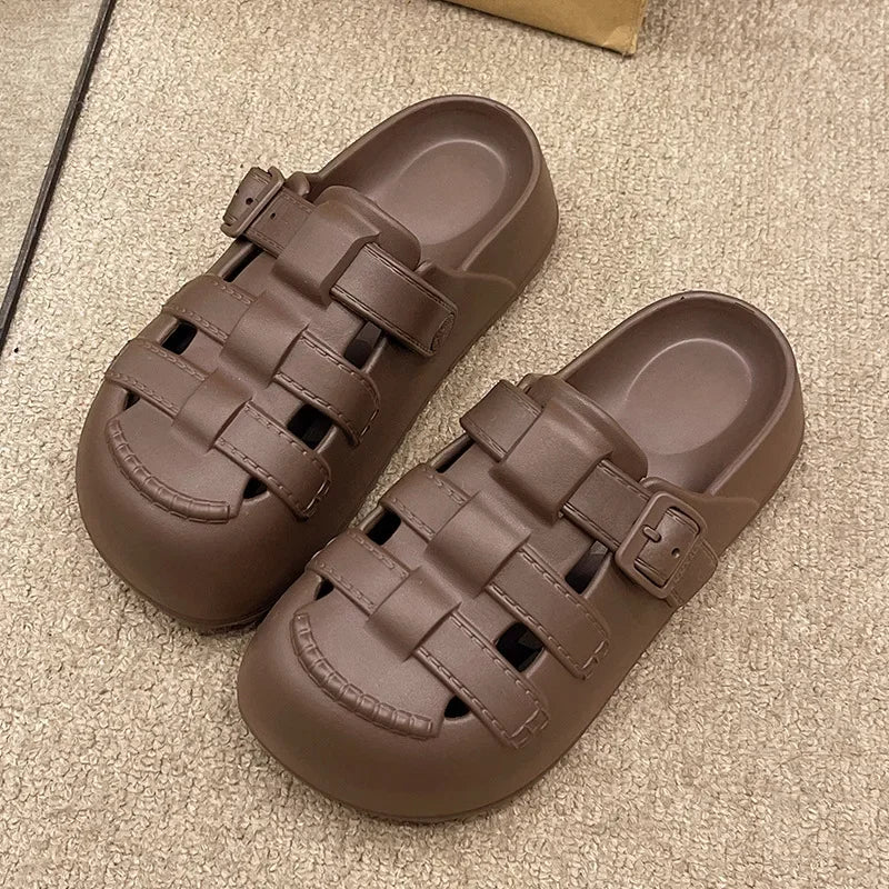 Hollow Out Thick Platform Rome Sandals Women 2025 Summer Closed Toe Eva Clogs Slippers Woman Comfort Thick Sole Beach Sandles