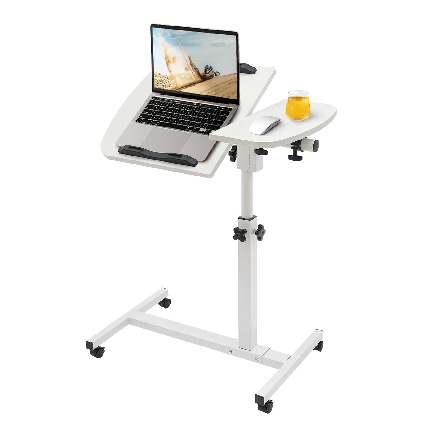 White Carbon Steel Adjustable Laptop Desk Stand With 360° Swivel Wheels w/Brakes
