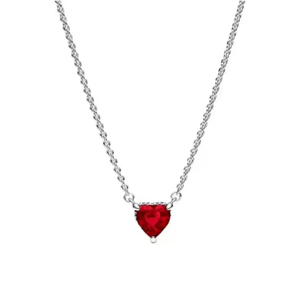Original 925 sterling silver plated Shining big red heart Women Necklace Pendant