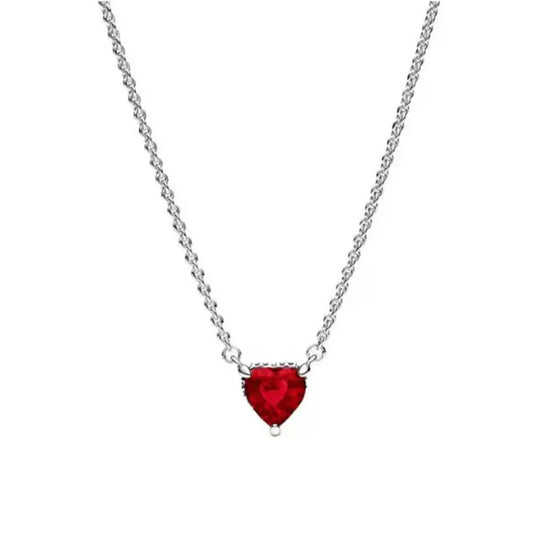 Original 925 sterling silver plated Shining big red heart Women Necklace Pendant