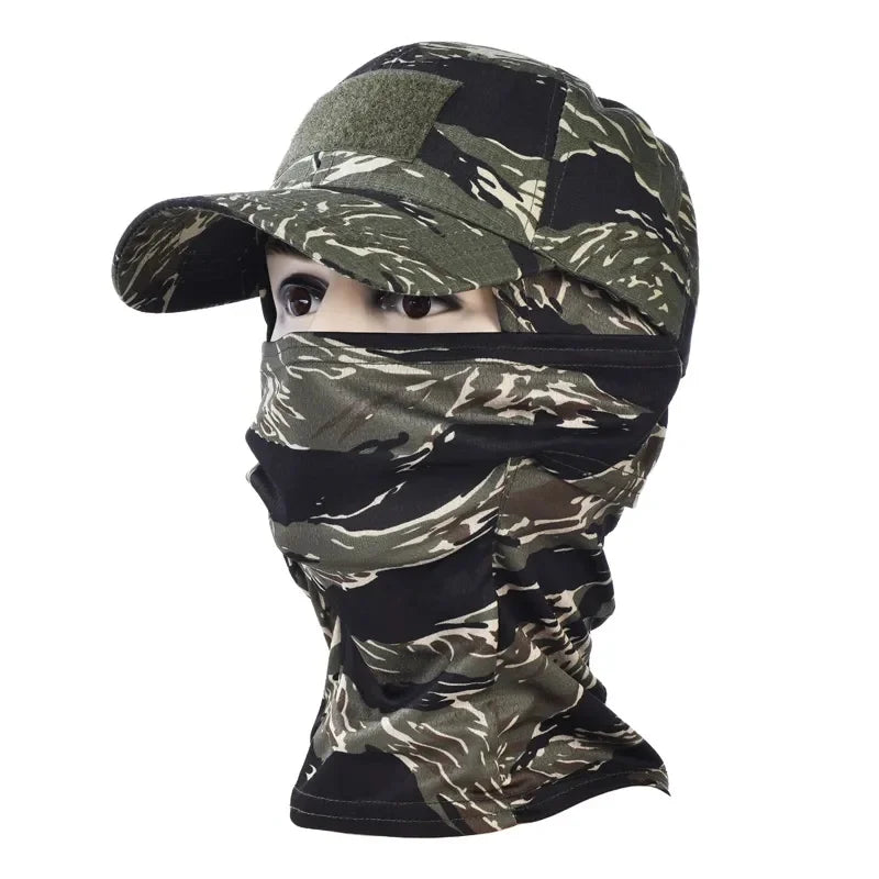 Camo Baseball Cap with Balaclava Outdoor Sun Hat Breathable Hiking Fishing Hats