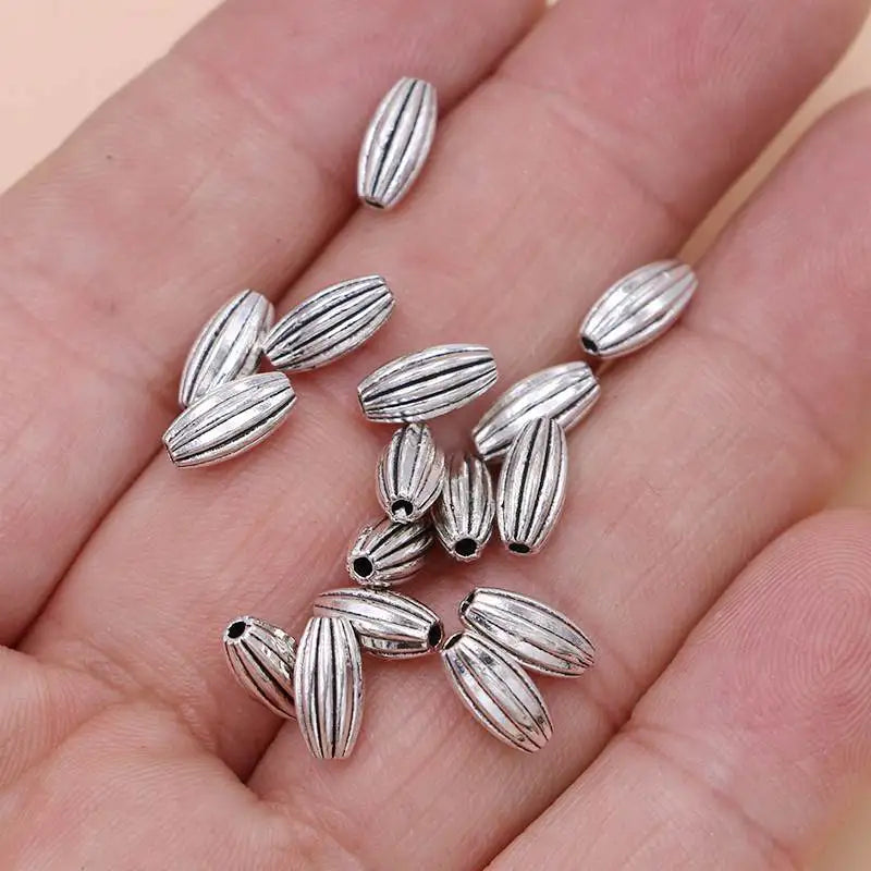 20Pcs Silver Plated Oval Loose Spacer Beads for Jewelry Making Bracelet DIY Handmade Accessories Necklace
