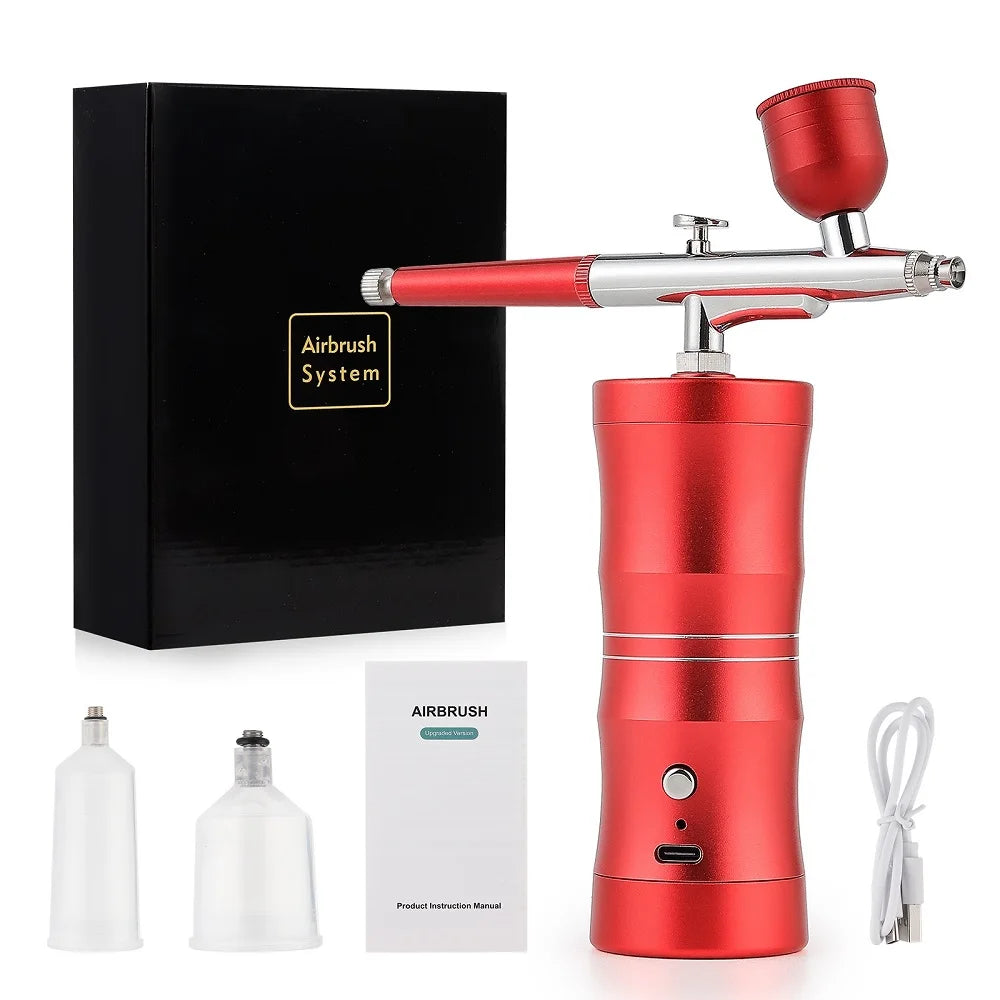 Top 0.3mm Pink Mini Air Compressor Kit Air-Brush Paint Spray Gun Airbrush For Nail Art Tattoo Craft Cake Nano Fog Mist Sprayer