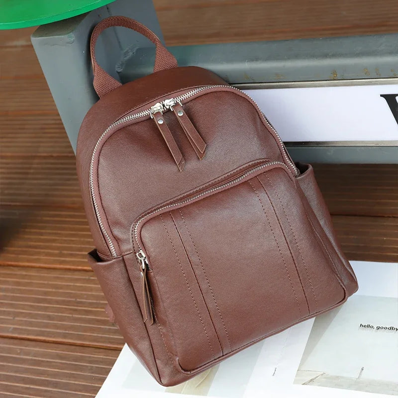 Women Cow Genuine Leather Backpacks Lady Cowhide Design Large Capacity Bags Female Retro Versatile Backpacks Ladies Fashion Bag