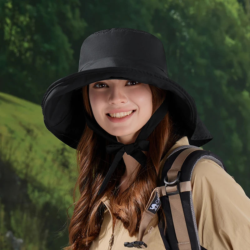 8921Springsummer outdoor double large roof sunscreen hat Korean fashion shawl visor children's quick-drying waterproof fisherma
