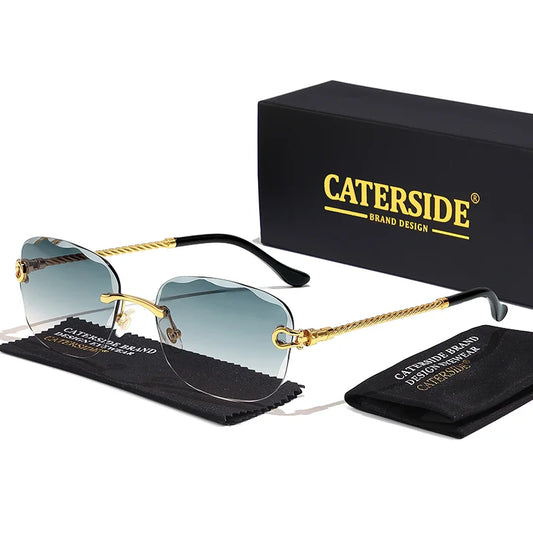 CATERSIDE Retro Sunglasses Men Brand Designer Rimless Gradient Lens Women Sun Glasses Shades Ladies Fashion Party Eyeglasses