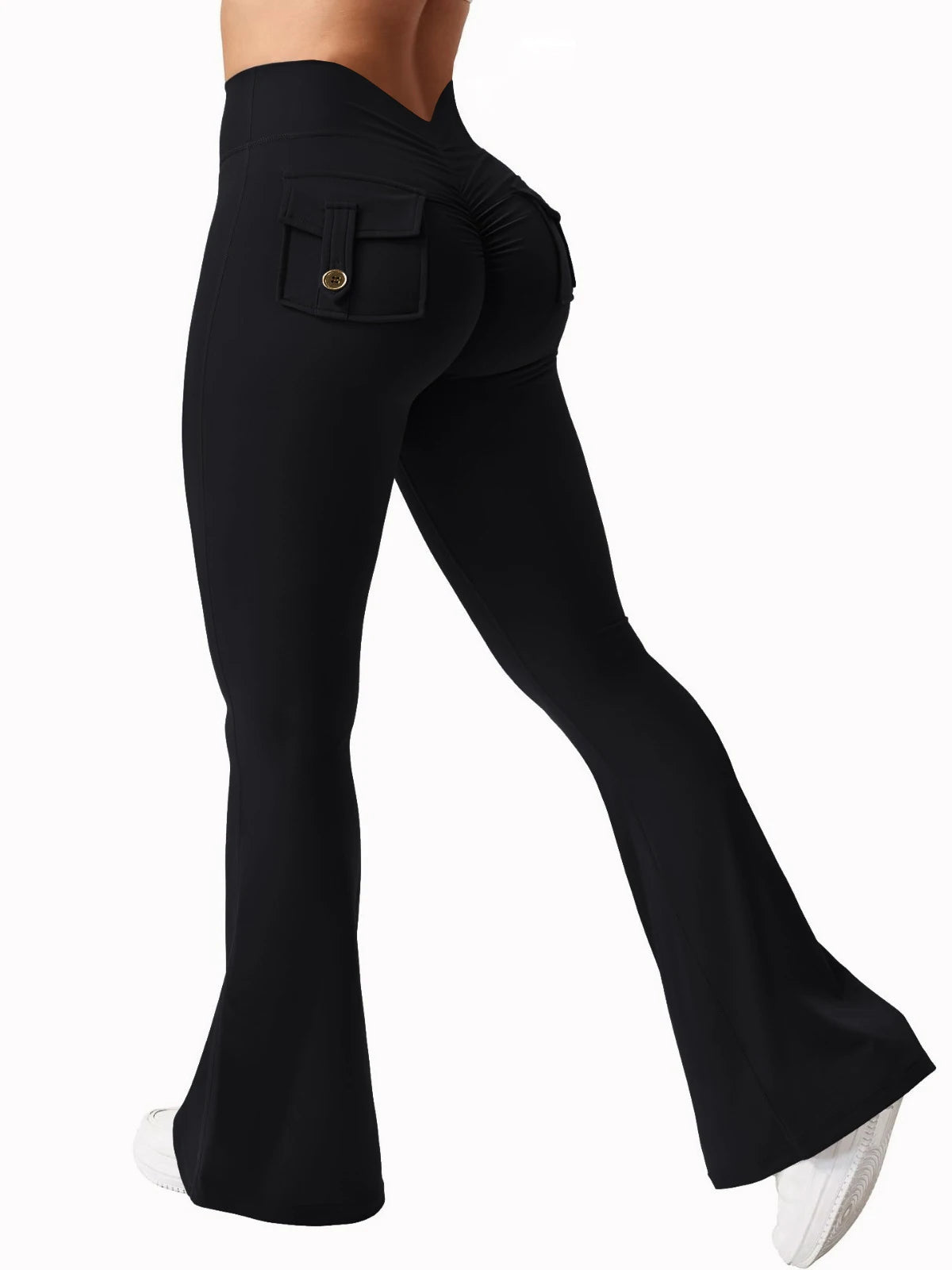 Women's High Waisted Relaxed Flare Wide Leg Fitness Yoga Cargo Pants With Pockets