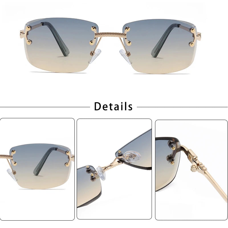 CATERSIDE Frameless Rectangle Sunglasses Women Luxury Designer Rimless Gradient Lens Metal Sun Glasses For Men Sports UV400