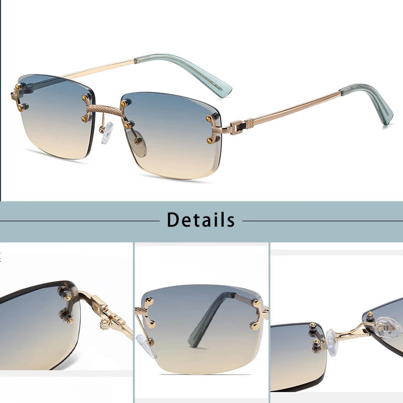 CATERSIDE Blue Gradient Lens Copper Sunglasses Men Women Luxury Designer Rimless Small Square Sun Glasses For Men 2022 Framless