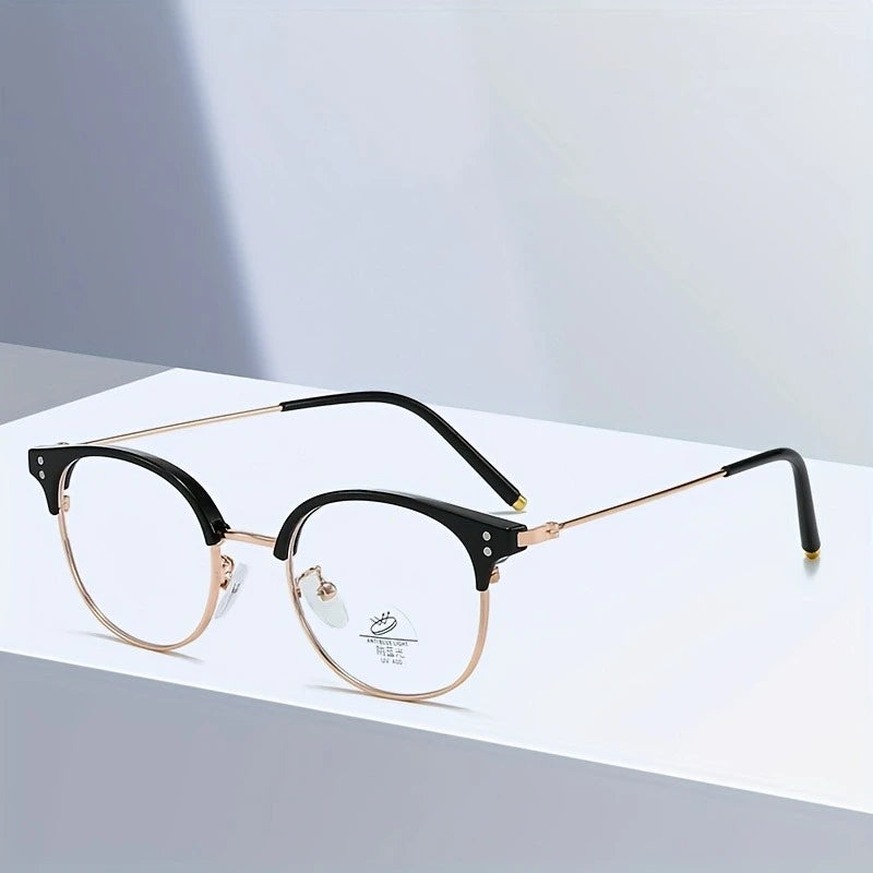 Minimalist Half Rim Round Frame Stylish with Elegant Ear Studs Fashion Glasses Minimalist Style Elegant Glasses