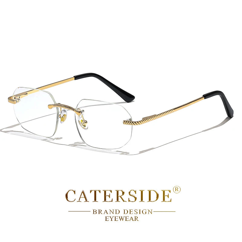 CATERSIDE New Retro Rimless Sunglasses Men's Polygon Luxury Brand Designer Sun Glasses Women Party Festival Eyewear Gift Case