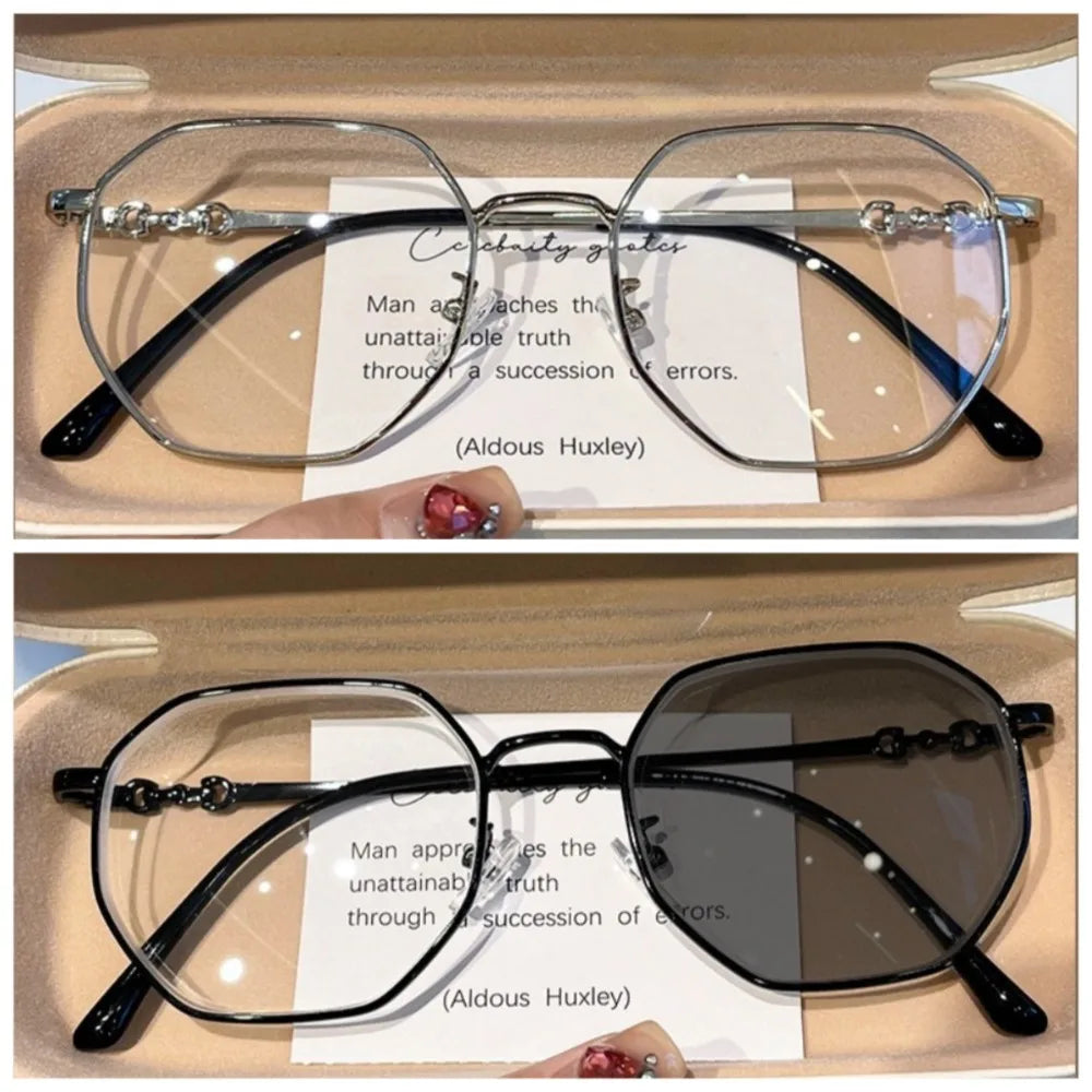Photochromic Anti Radiation Anti Blue Light Eyeglasses For Women Transition Shades UV400 Eyewear Replaceable Lens