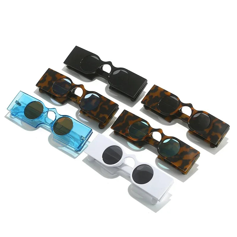JNPCXI New Retro Unique Rectangle Women Sunglasses Fashion Small Round Lens Shades Interest Women Wide Legs Sun Glasses UV400