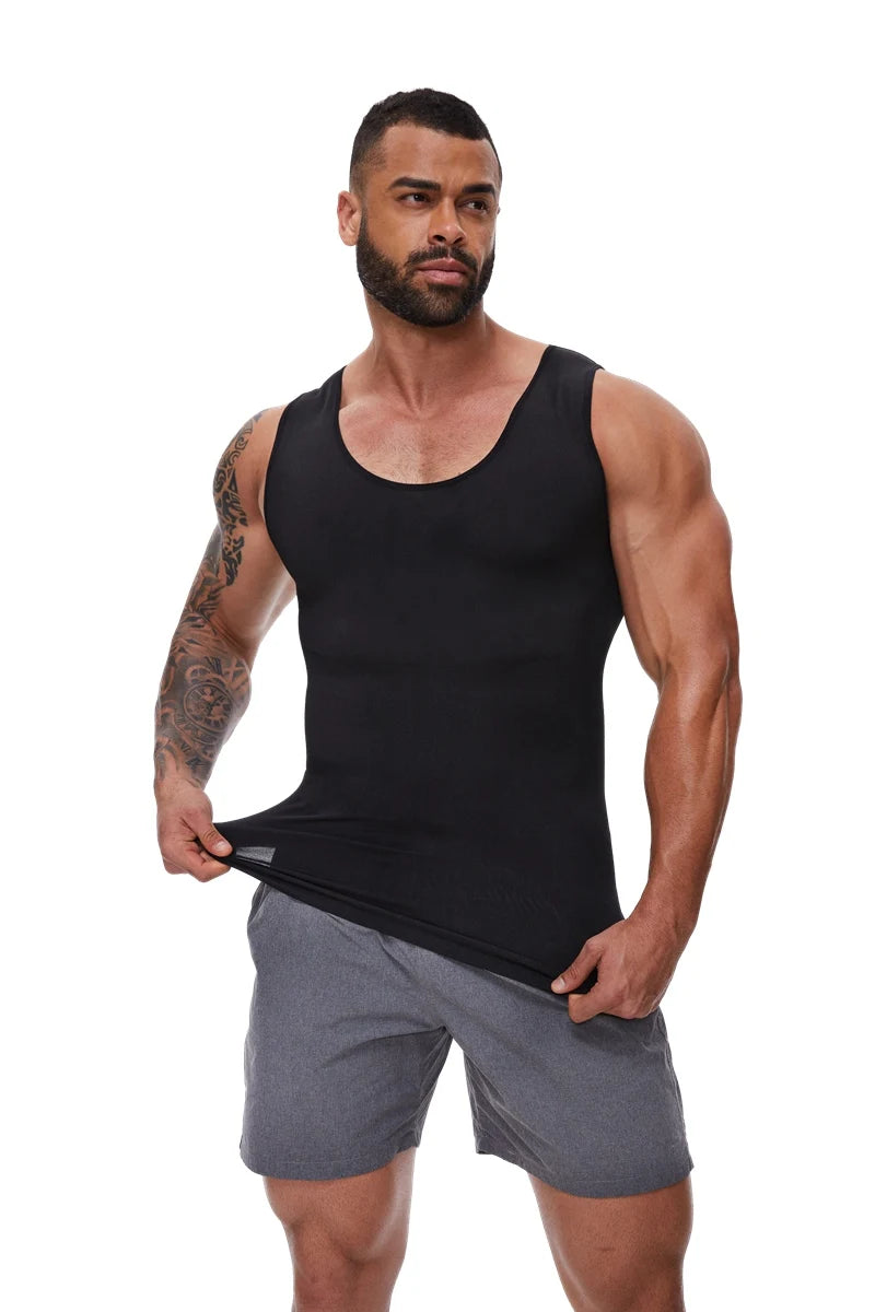 1PC Black Men Compression Shirt Tummy Control Slim Vest Waist Trainer Workout