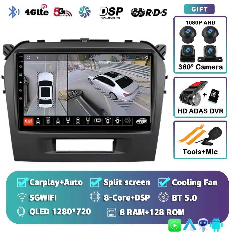 Android 15 2K For Suzuki Vitara 4 2013-2019 12+256GB WIFI Car Multimedia Player wireless Carplay Android Auto 4G Wifi GPS stereo
